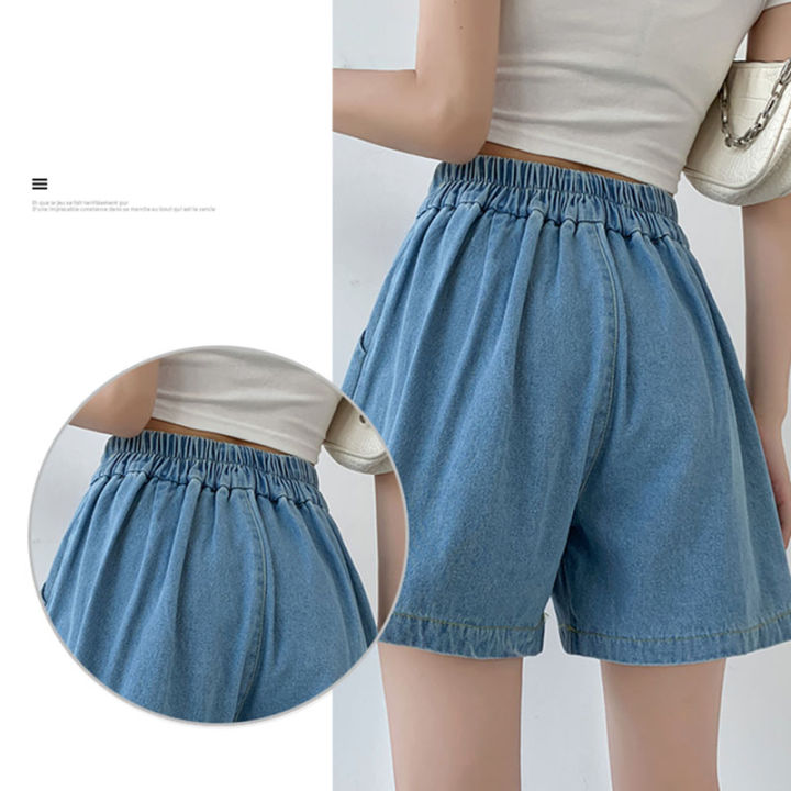 DFRCAEG%202024%20Summer%20Plus%20Size%20Denim%20Shorts%20For%20Women%20High%20Elastic%20Waist%20Blue%20Or%20Sky%20Blue%20Pleated%20Mini%20Large%20Size%20Short%20Femme%20-%20Image%206