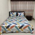 luxury panel cotton double size twill panel bed sheet size (7×8) feet King size A with two pillow cover.