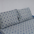 King Size Premium Bed Sheet 88" x 98" with 2 Pillow Covers | Blue and White Square Print. 