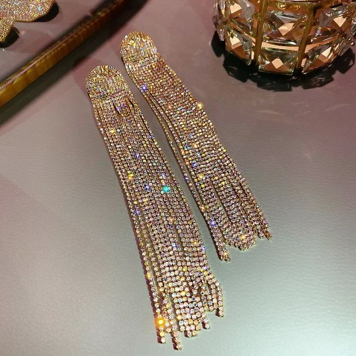 FYUAN%20Long%20Tassel%20Full%20Rhinestone%20Drop%20Earrings%20for%20Women%20Ovsize%20Crystal%20Dangle%20Earrings%20Fashion%20Jewelry%20Accessories%20-%20Image%202