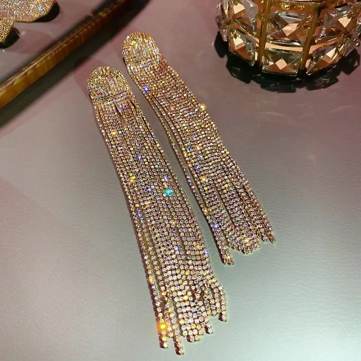 FYUAN%20Long%20Tassel%20Full%20Rhinestone%20Drop%20Earrings%20for%20Women%20Ovsize%20Crystal%20Dangle%20Earrings%20Fashion%20Jewelry%20Accessories%20-%20Image%202