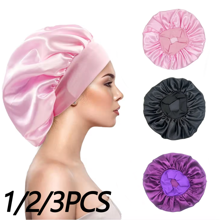 1/2/3pcs Newly Satin Night Hair Cap Women's Solid Sleeping Hat Sleep Care Bonnet Nightcap For Women Unisex Cap Shower Cap