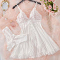 Romantic White  Lingerie Women's Underwear See Through Sleepwear Lace Nightdress And Panty Pijamas Sets Female  Nighty. 