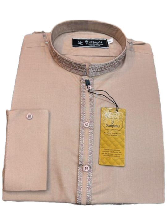 Men's Kameez Shalwar Stitched Suit Light Peach Colour (Wash And Wear Fabrics)