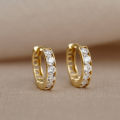 Huitan Bright Zirconia Hoop Earrings Lady Daily Wearable Accessories with Fashion Hollow-out Design Trendy Gold Color Jewelry.