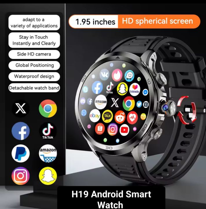 H19 Android Smart Watch 5G Network Sim Android 9.0 GPS, WIFI & Bluetooth with 900W HD 3D Rotating Camera 8+128G Large Memory Latest Version