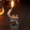 Dual Fire Switch Lighter with Quartz Watch Metal Windproof. 