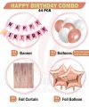 Happy Birthday Banner Decoration Kit Set with metallic balloons (Pink Banner Rose Gold Balloon combo - Pack of 44). 