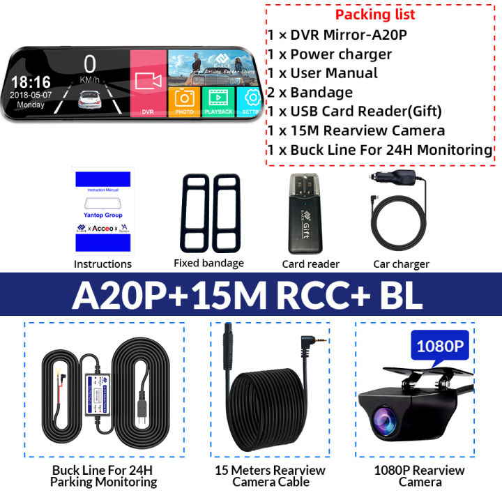 Dashcam Touch 24H Parking Dual Lens Front And Rear View Dash Cam Car ...