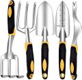 Nuoshen 5 Piece Gardening Tool Set, Heavy Duty Aluminum Garden Hand Tools, Small Trowel, Rake, Weeder, Spade, Cultivator, Digging Planting Weeding Farming Seeding Garden Tools Kit for Women, Family, Gardeners. 