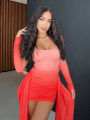 kliou Mesh Simple Women Mini Dress Fashion Solid Strapless Ribbons Tassel Body-shaping Vestidos+Seperately Full Sleeve Gloves.