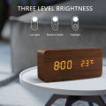 Alarm Clock LED Wooden Watch Table Voice Control Digital Wood Despertador USB/AAA Powered Electronic Desktop Clocks. 