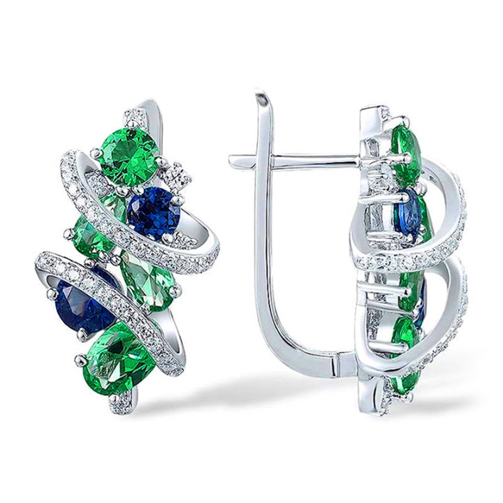 Huitan%20Green/Blue%20Cubic%20Zirconia%20Hoop%20Earrings%20for%20Women%20New%20Temperament%20Elegant%20Bridal%20Wedding%20Party%20Earrings%20Trendy%20Jewelry%20-%20Image%202
