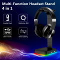 Adjustable Speed RGB Color-Changing LED Gaming Headset Stand with Dual USB Ports for Keyboard Mouse Headphones Phone Charging. 