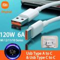Xiaomi Original 120W USB type C Turbo Charger Cable Mi Fast charging 6A For Mi 11 Lite/Mi 11 Lite 5G/Mi 11i/Mi 11X/Mi 11X Pro/Mi 11/Mi 10 Pro 5G/Mi 10 5G/Mi 10T Pro/ Mi 10T Pro 5G/Mi 10T 5G/Mi Note 10 Lite/Mi. 