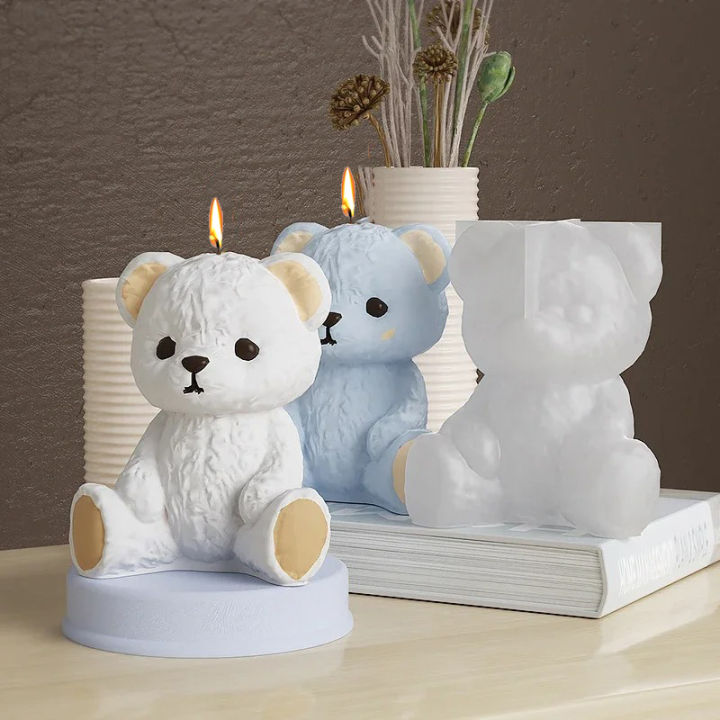 Smiling Teddy Bear Silicone Candle Mold 3D Animal Soap Resin Crafts
