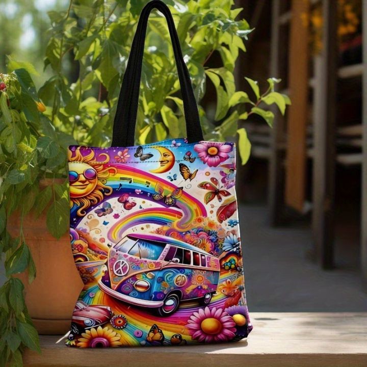 1pc%20Colorful%20Rainbow%20Bus%20Tote%20Bag%20with%20Sun,%20Moon%20Flowers%20&%20Butterflies%20Lightweight%20Shopping%20Bag%20for%20Women%20Shopping%20Shoulder%20Bag%20-%20Image%203