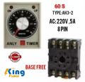Anly Timer AH3-2 & AH3-3 with base,( 30s, 60S Second & 30M, 60M minute ) AC220V, 5A Same price.