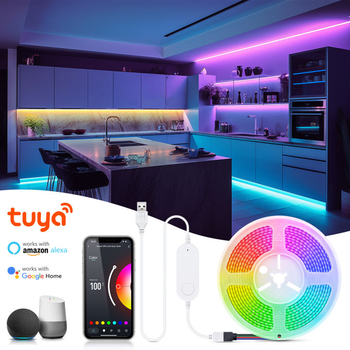 Tuya Smart APP Control WiFi /Bluetooth RGB LED Strip Light Dimmable USB ...