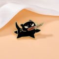 1pc Cute Cartoon Black Cat Enamel Brooch Creative Animal With A Knife In Mouth Lapel Pin Badge Backpack Clothing Hat Accessories.