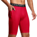 Mens Gym Shorts with Pockets Workout Compression Leggings for Men Polyester Boxer Briefs Running Basketball Athletic Tights. 
