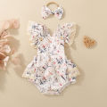 Summer female infants hot-selling cute rabbit flower print triangular jersey skirt + bow headgear two-piece set. 