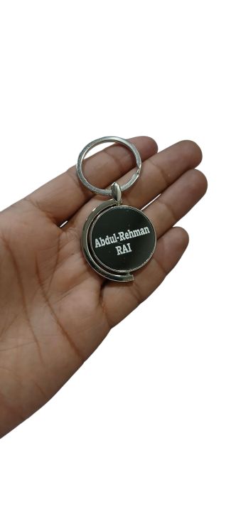 Half%20Moon%20Metal%20keychain%20with%20name%20logo%20printing%20beautifully%20customizable.%20Round%20Moon%20Keychain.%20%20Keyring%20-%20Image%205