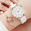 【Global best-seller】6PCS/Set Women's Quartz Watch Fashion Arabic Dial Leather Band Quartz Watch Jewelry Set（Without Box）. 