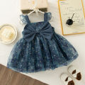 Summer Baby Girl Dress Bow Sequined Sleeves Princess Tulle Dress for Kids Girl Dance Party Gown Summer Clothes.