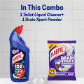 Harpic Toilet Cleaning Liquid Power Plus 10x Total Clean 1Ltr + 45g Drain Cleaning Xpert Powder Combo Pack. 