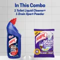 Harpic Toilet Cleaning Liquid Power Plus 10x Total Clean 1Ltr + 45g Drain Cleaning Xpert Powder Combo Pack.