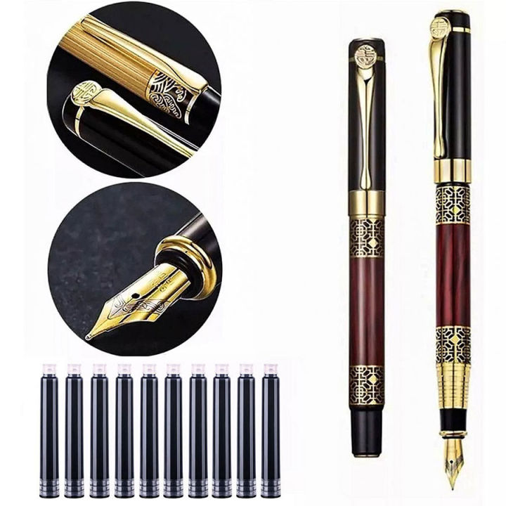 Retro Metal Fountain Pen Replaceable Ink Elegant Gift for Writing
