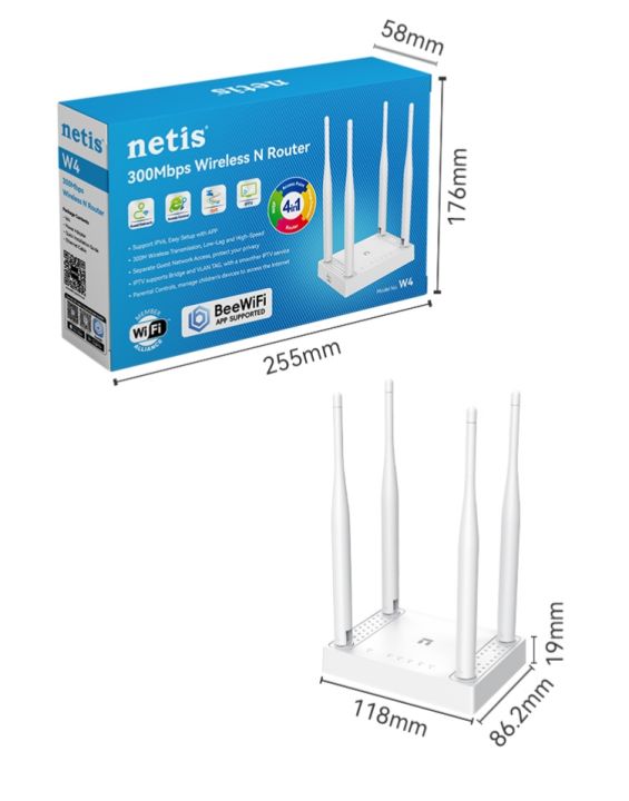 Nw4 Netis Router Netis Router W4 300Mbps Wireless Router | 4 High-Gain Antennas | 4-in-1 ...