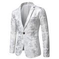 Men's Slim Fit Print Blazer Jacket 2025 Fashion Handsome Business Casual Silver Stage Show Suit Small Menswear. 