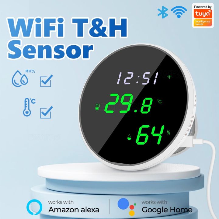 Tuya WiFi Temperature Humidity Sensor Smart Indoor Hygrometer Thermometer With LED Display Backlight Support  Home Alexa