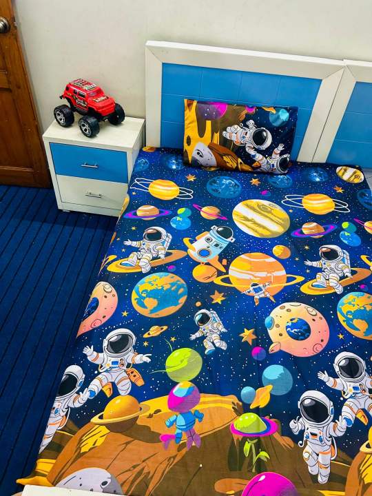 Kids Printed Bedsheets(stitched) | Astronaut Printed Bedsheet | Cartoon Printed Bedsheets | Cute Cartoon Printed Bedsheets For Boys and Girls | Anime Bed sheet for Boys