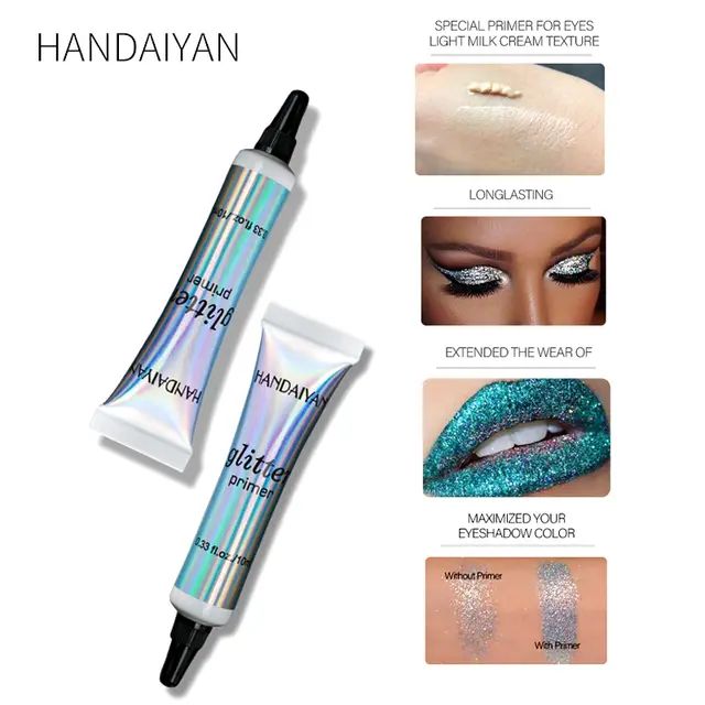 Handaiyan Glitter Primer Long Lasting Eyeshadow Primer Makeup Base 10ml Glitter Eyeshadow Glue Lightweight Eyeshadow Base -