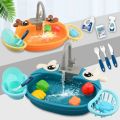 Play Kitchen Sink Toy, Kitchen Sink Play Set Electric Out of Water Animal Wash Basin Play Water Toy Pretend Play Utensils Accessories for Boys and Girls. 