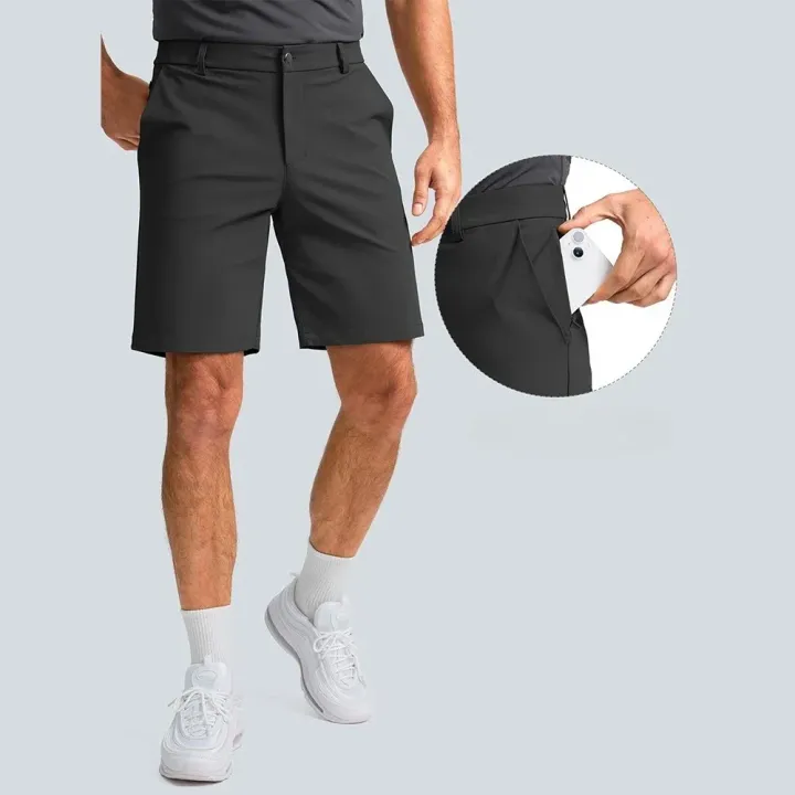 Summer%20100%25%20Cotton%20Solid%20Dress%20Shorts%20Men%20High%20Quality%20Casual%20Business%20Social%20Elastic%20Waist%20Men%20Shorts%20Lightweight%20Beach%20Shorts%20-%20Image%203