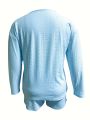 Plus Size Eyelet Casual Shorts Set, Crew Neck Long Sleeve Top & Shorts Outfits, Women's Plus Size Clothing. 