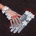 Korean Simple Short White Transparent Mesh Flower Pearl Wedding Dresses Gloves For Bride Evening Parties etiquette Accessories.
