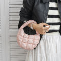 HUA HUA Fashion Mini Puffer Tote Bag Quilted Circle Phone Purse Elegant Purple Soft Nylon Padded Key Pouch Simple Trend Handbag. 