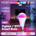 MOES Tuya Smart Matter WiFi/Zigbee 14W LED Bulb E27 Music Sync Functional 16M RGB Scenarios Light Intelligent Voice APP Control lightify. 