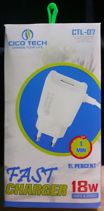 Mobile charger,18watt, CICO Fast charger, CTL-o7. With usb port & micro usb port typ C