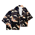 Summer Asian Traditional Costume Men Crane Printed Japanese Kimono Cardigan Harajuku Yukata Dark Style Black Haori Shirt Jacket. 