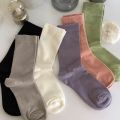 Socks Women's spring and autumn pure color ins medium hose loose pregnant women's socks soft pile socks. 