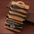 6Pcs Set Men's Vintage Braided Cowhide Bracelet Multi-layer Leather Bracelet For Men's And Boy's. 
