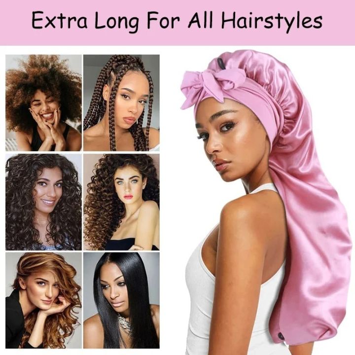 1pcs%20Long%20Satin%20Bonnet%20Solid%20Color%20Extra%20Large%20Sleep%20Cap%20With%20Long%20Tie%20Hair%20Bonnet%20For%20Black%20Women%20Hair%20Care%20Cap%20For%20All%20Hair%20-%20Image%202