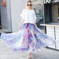 Summer Chiffon Leopard Print Holiday Bohemia Maxi Skirt Vacation Beach Korean Elastic Waist Long Skirts For Woman boho. 
