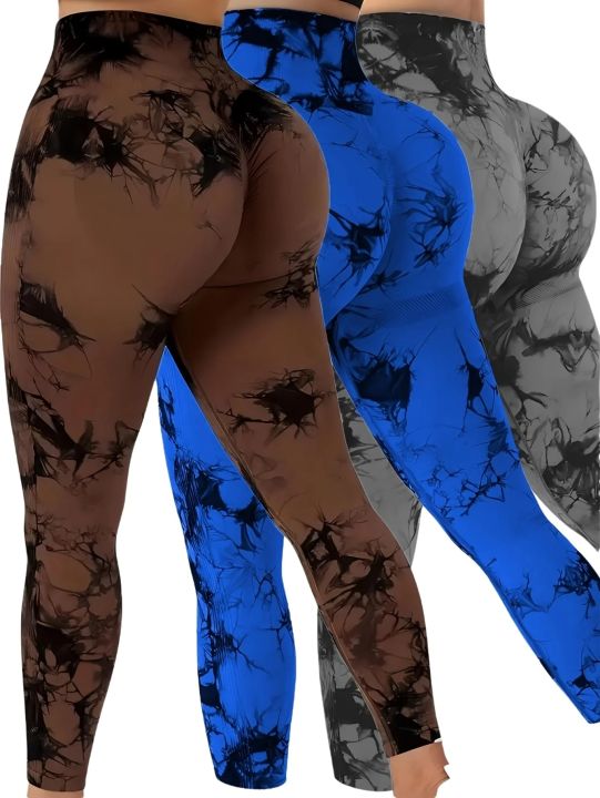 Tie Dye Seamless Leggings for Women High Waist Yoga Pants Scrunch Butt Lifting Elastic Tights Wide Waistband Sports Leggings